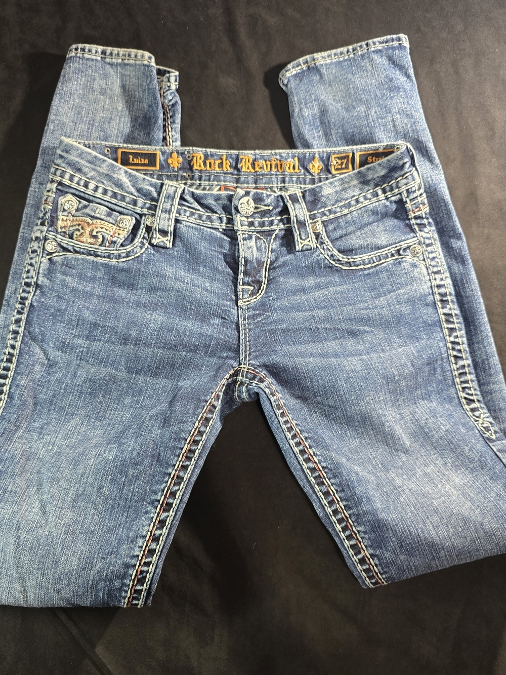 Rock Revival Blue Washed Skinny Jeans with Contrast Stitching